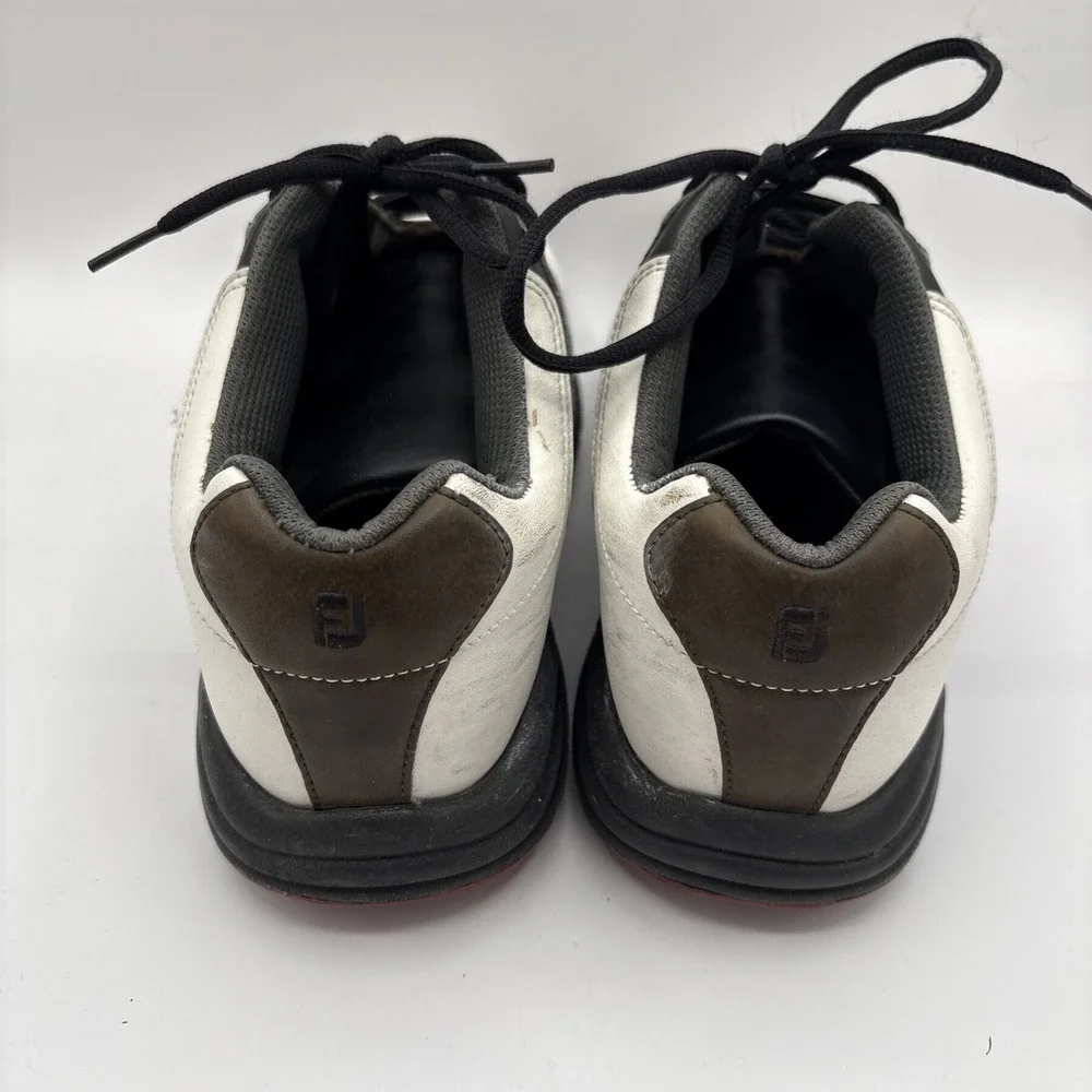 FootJoy GreenJoy 45516 White/Brown Leather Mens Golf Soft Spike Shoes Size 8.5 W